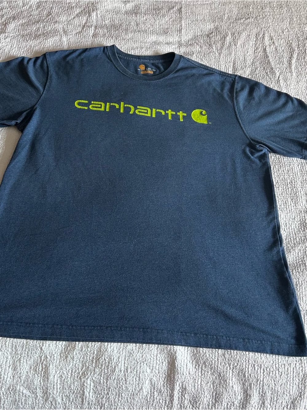 Carhartt Navy Short-Sleeve Tee with Lime Logo Large Tall